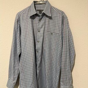Saks Fifth Avenue Blue and Brown Plaid Shirt